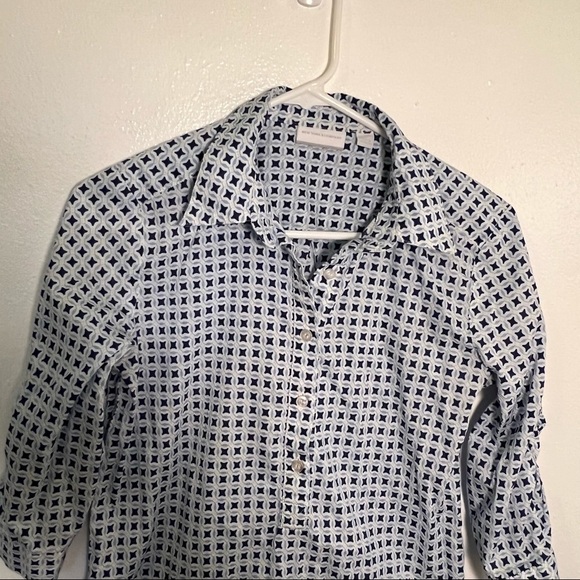 New York & Co Popover Tunic Top White Navy Geometric S - Picture 2 of 10